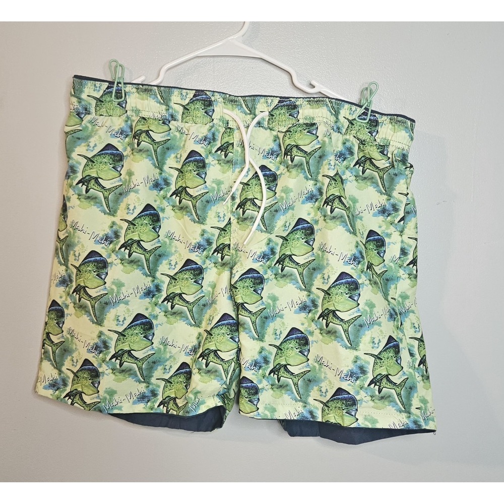 🩵Wave Life Mens Swim Shorts Trunks Reversible Fish Blue Green Sz 36💚
